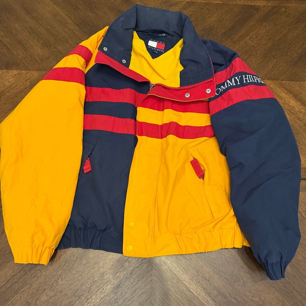 Vintage Tommy Hilfiger Sailing Jacket Colorblock Yellow Navy Red Mens Medium
